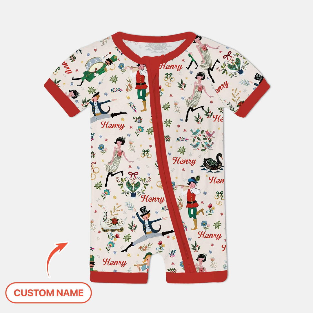 12 Days Of Christmas Custom Name Shorty Zippy , 12 Days Of Christmas Custom Name Shorty Zippy - 0-3M / Girl