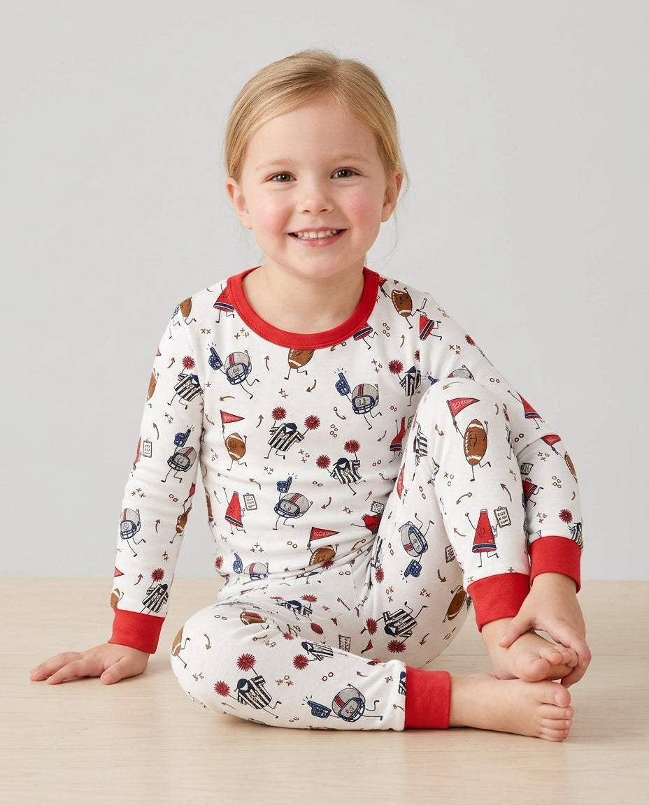 Happy Football Doodles Bamboo Two Piece Long Sleeve Pajama Set