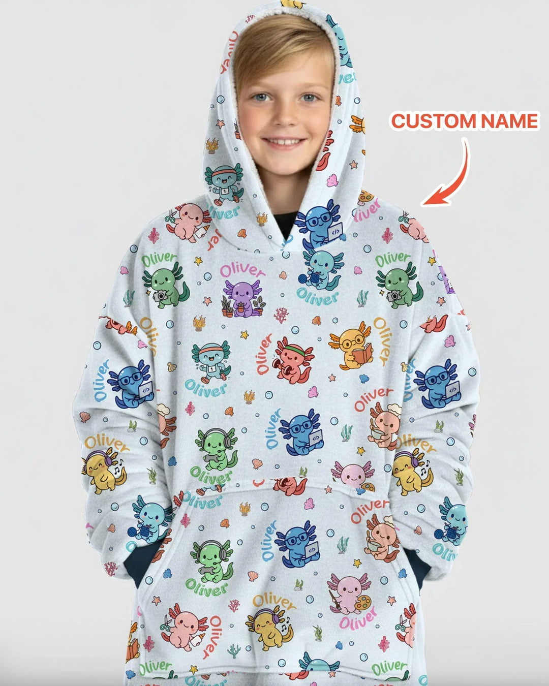 Custom Name Cute Hobby Axolotl Blanket Hoodie