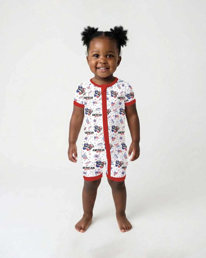 Doodle American Flag Glasses Family Matching Bamboo Shorty Zippy