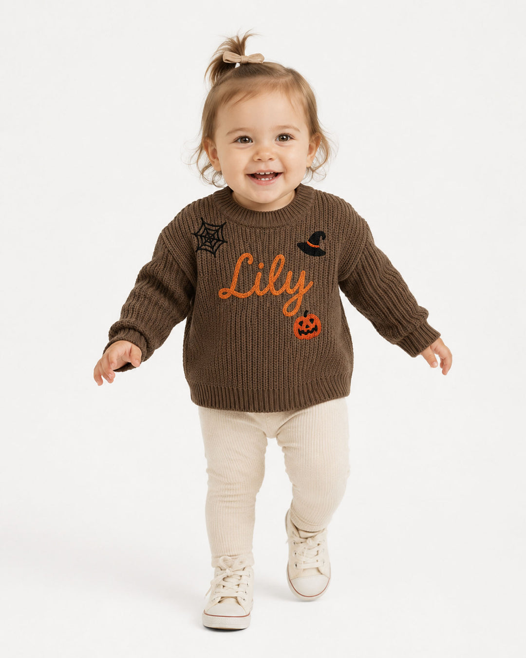Happy Halloween Embroidered Baby Name Bamboo Knit Sweater Bubble