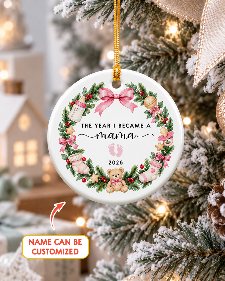 The Year I Became Mama Ceramic Ornament