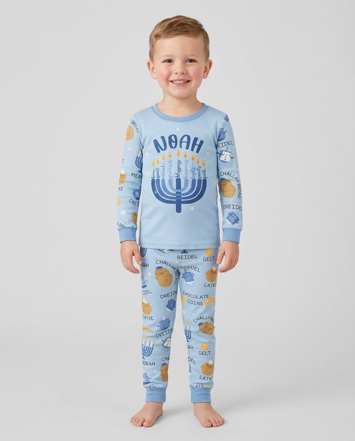 Custom Hanukkah Family Matching  Bamboo Two Piece Long Sleeve Pajama Set