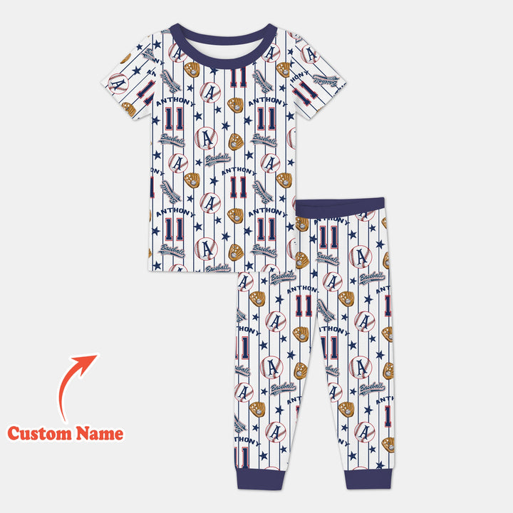 Custom Name Baseball Time Two Piece Short Sleeve Pajama Set
