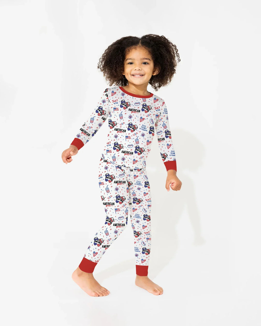 Doodle American Flag Glasses Family Matching Bamboo Two Piece Long Sleeve Pajama Set