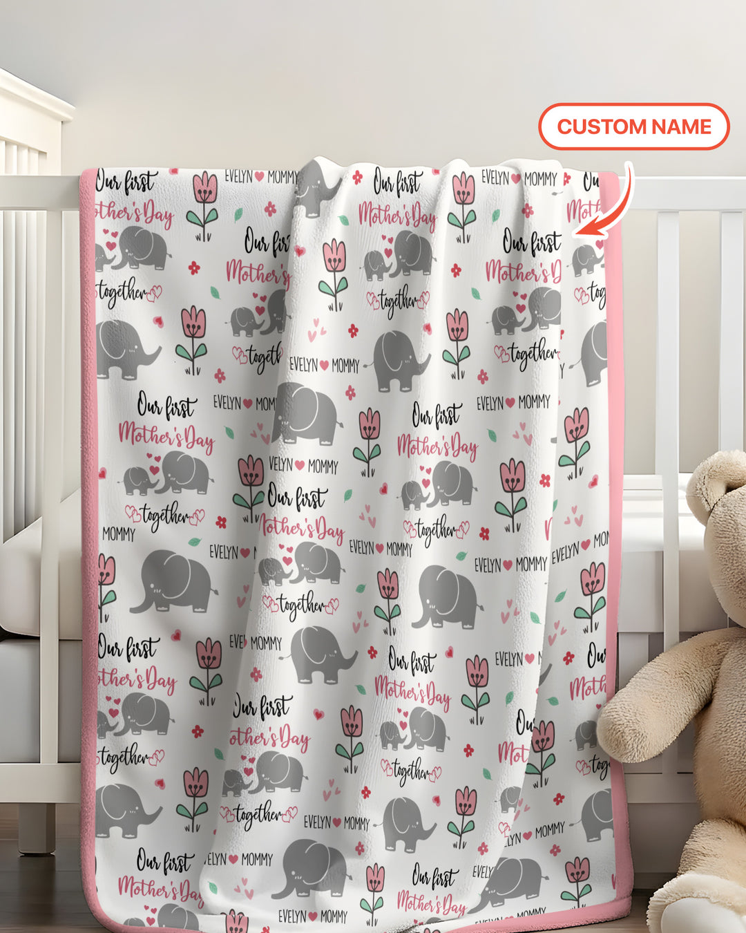 Custom Name Elephant Our First Mother's Day Blanket