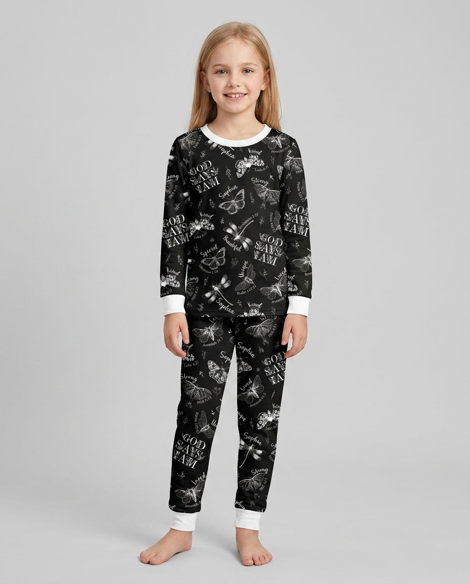 Custom Name God Says I Am Midnight Wings Bamboo Two Piece Long Sleeve Pajama Set