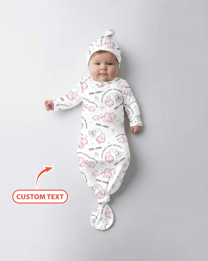 Custom Name Mother & Baby Elephant Knot Gown