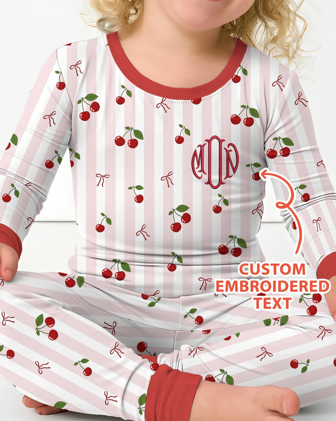 Personalized Embroidered Monogram Letter Bamboo Two Piece Long Sleeve Pajama Set
