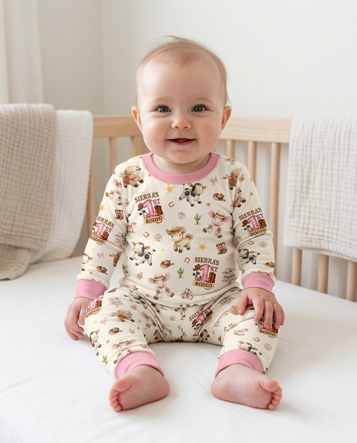 Custom Name First YeeHaw Birthday Bamboo Two Piece Long Sleeve Pajama Set