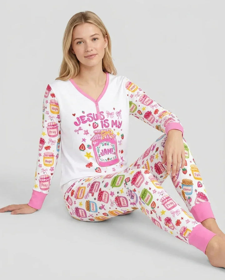 Preppy Summer Jesus Is My Jam Bamboo Women Pajama Set