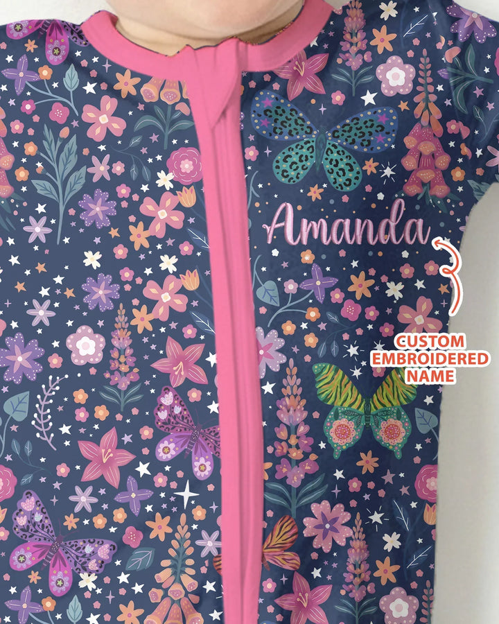 Custom Name Embroidered Colorful Butterfly Bamboo Convertible Zippy