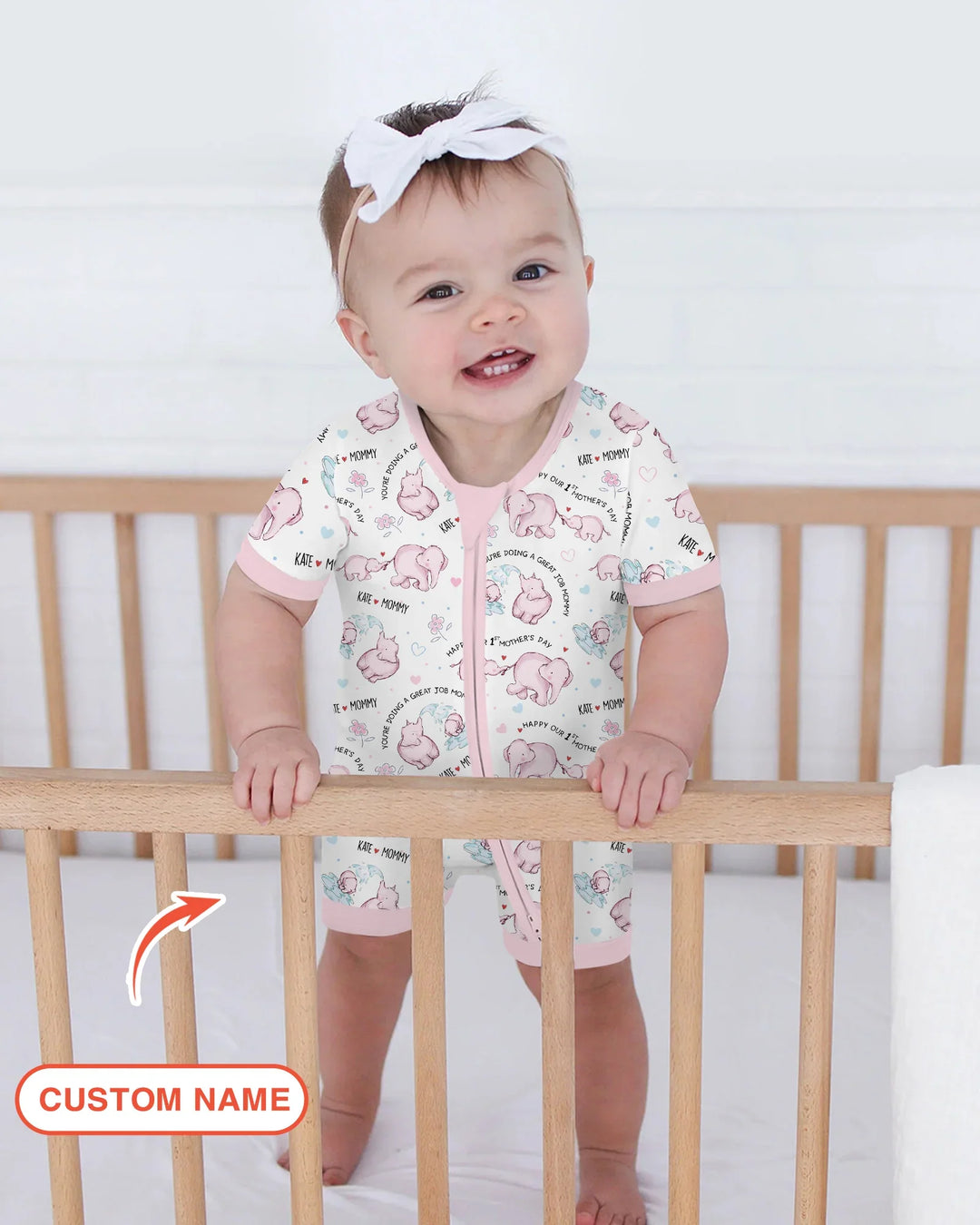 Custom Name Mother & Baby Elephant Shorty Zippy