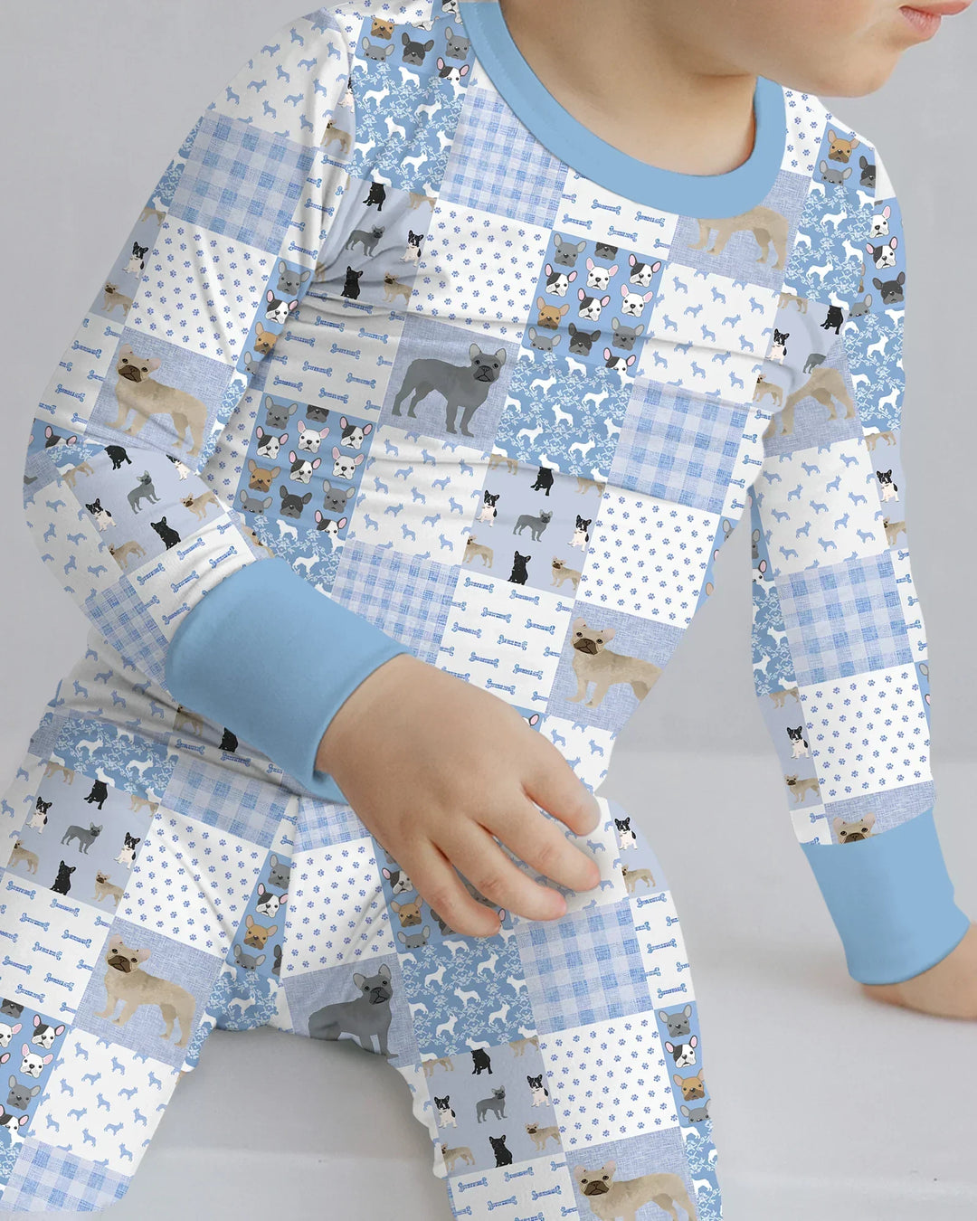 Frenchies Patchwork Family Matching Two Piece Long Sleeve Pajama Set