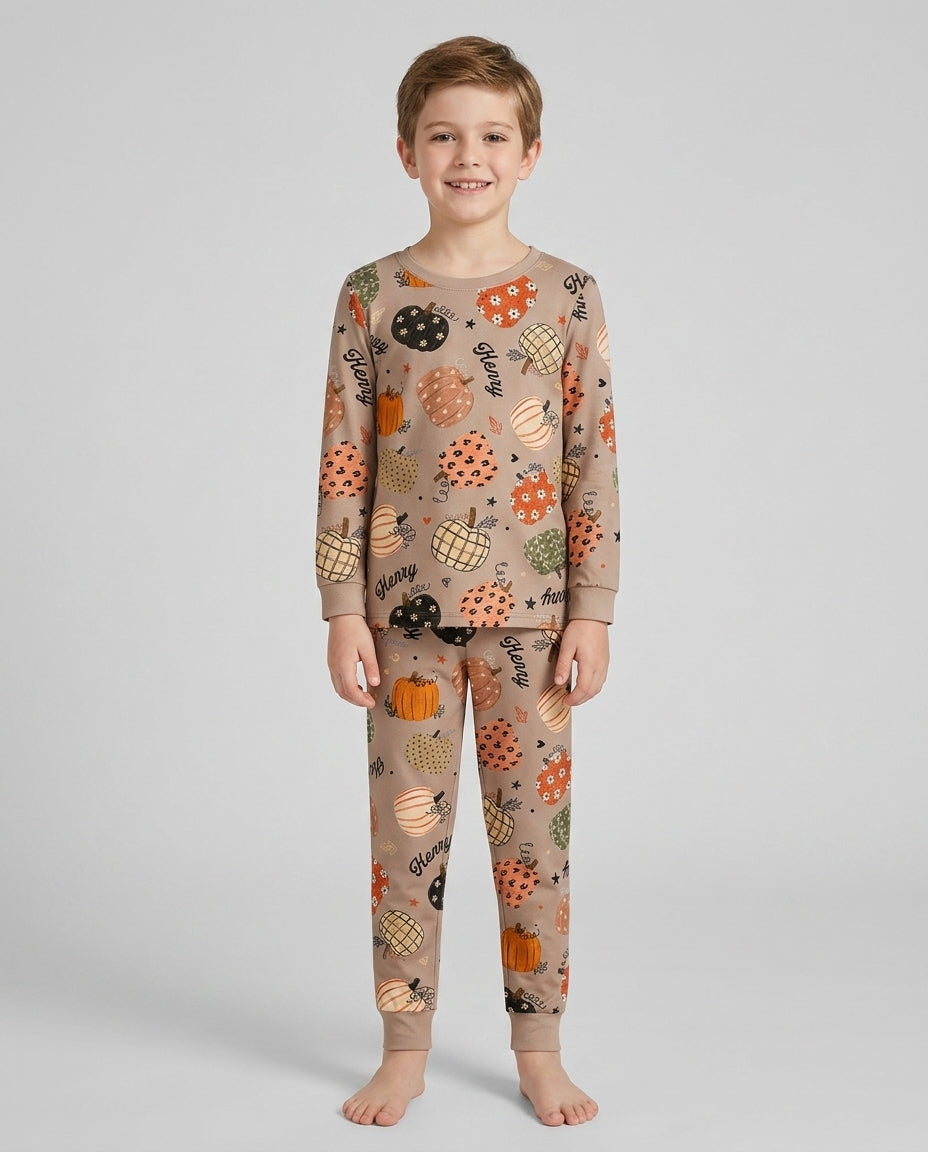 Custom Name Boho Pumpkin Bamboo Two Piece Long Sleeve Pajama Set