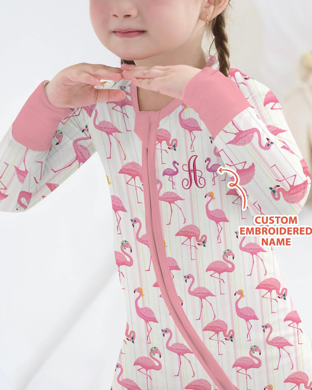 Custom Name Embroidered Flamingo Bamboo Convertible Zippy