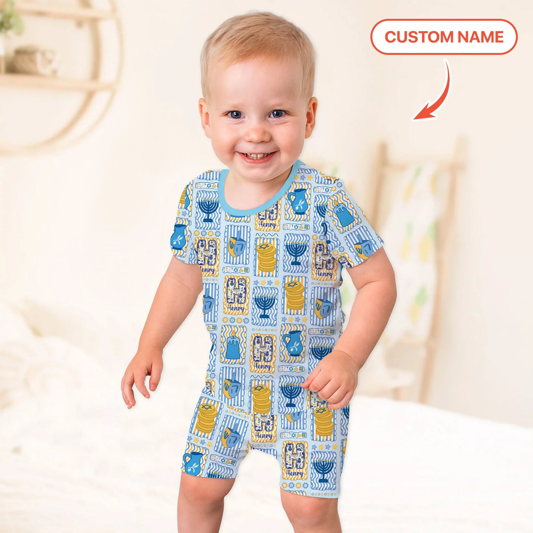 Custom Name Hanukkah Wonderland Two Piece Short Sleeve Shorts Pajama Set