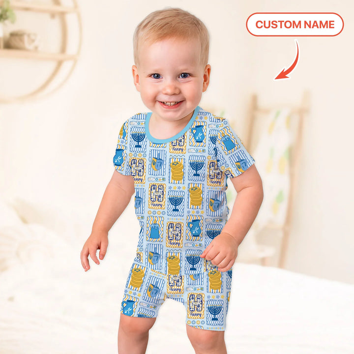 Custom Name Hanukkah Wonderland Two Piece Short Sleeve Shorts Pajama Set