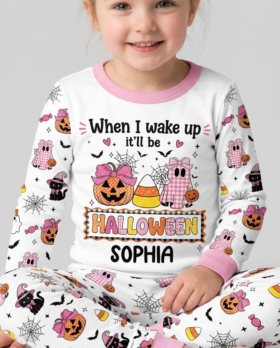 Custom Name When I Wake Up It'll Be Halloween! Bamboo Two Piece Long Sleeve Pajama Set