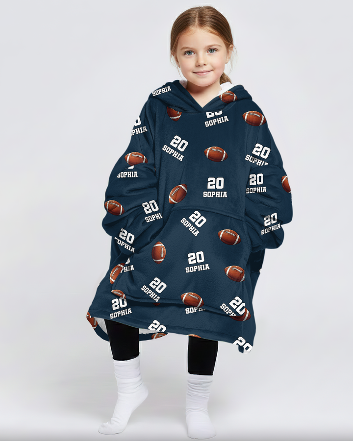 Football Pattern Personalized Blanket Hoodie