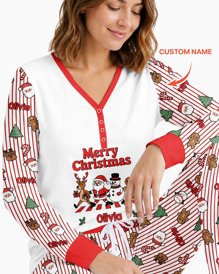 Custom Name Funny Christmas Crossing Bamboo Women Pajama Set