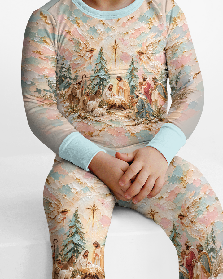 A Starry Holy Night Mommy & Me Matching Bamboo Two Piece Long Sleeve Pajama Set