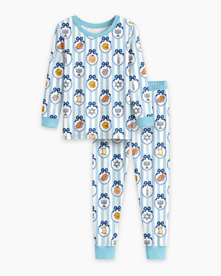 Hanukkah Bows & Blessings Mommy & Me Matching Bamboo Two Piece Long Sleeve Pajama Set