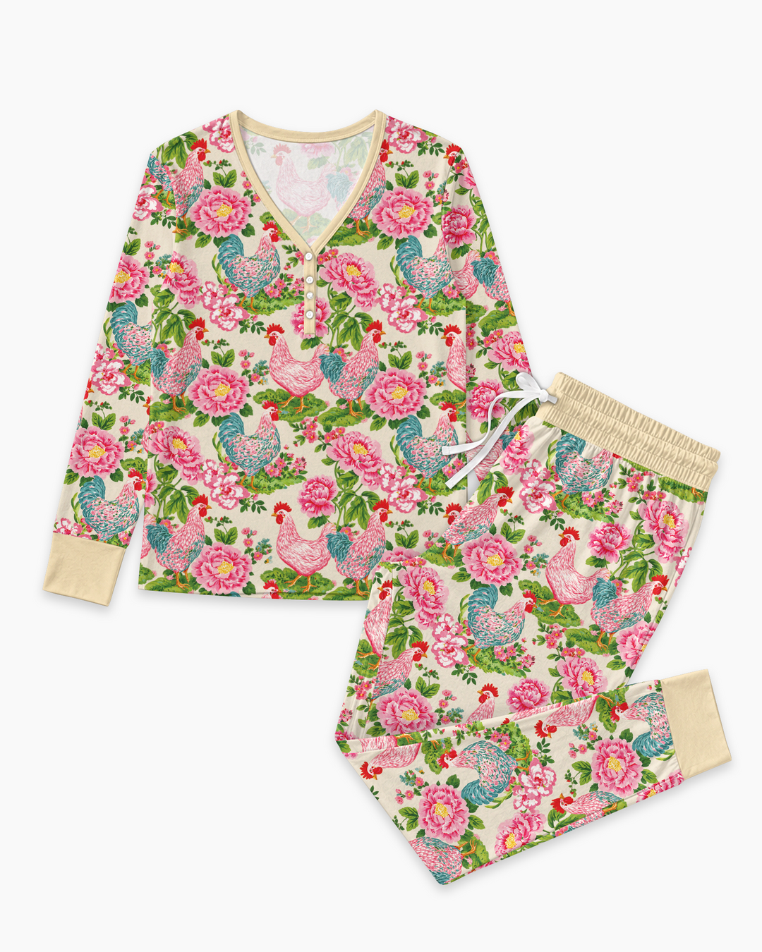 Chicken and Peony Mommy And Me Matching Bamboo Women Pajama Set