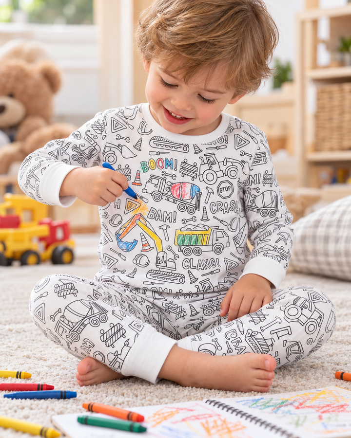 Construction Zone Colorable Bamboo Two Piece Pajama Set