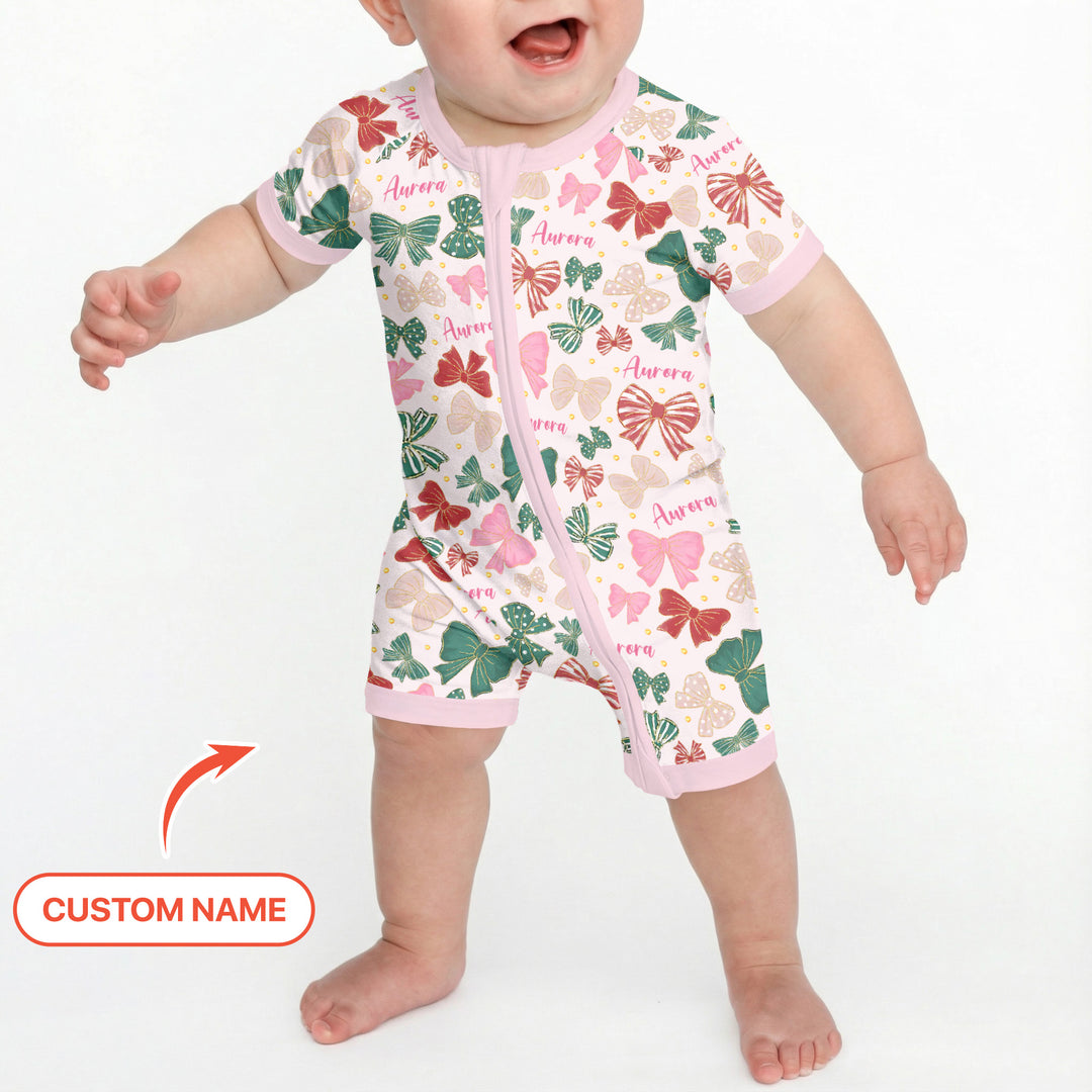 Custom Name Preppy Coquette Bows Two Piece Short Sleeve Shorts Pajama Set