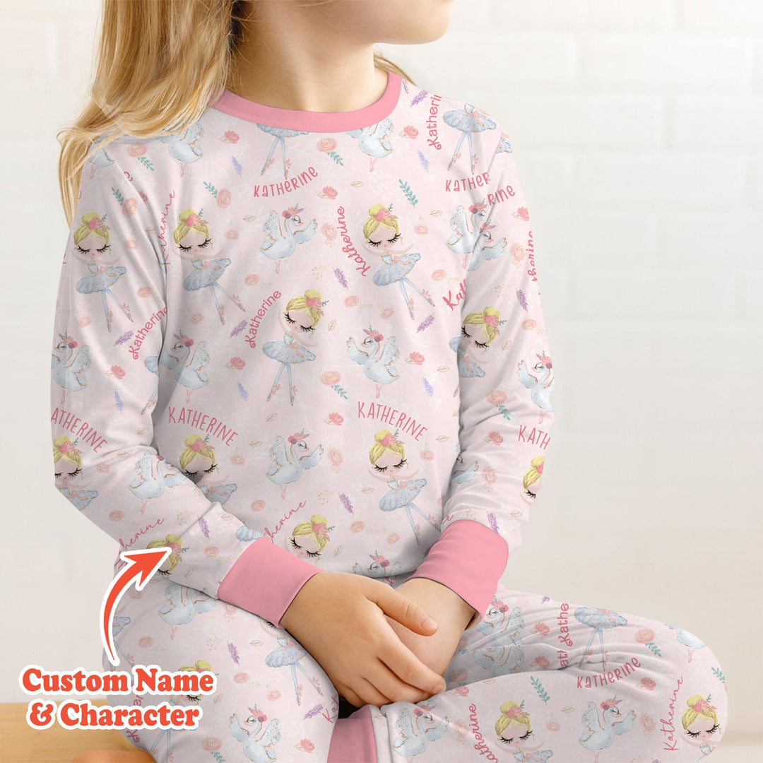 Custom Name Ballerina Doll Two Piece Long Sleeve Pajama Set