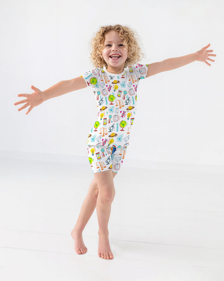 Tiny Scientist Explores The World Bamboo Two Piece Short Sleeve Shorts Pajama Set