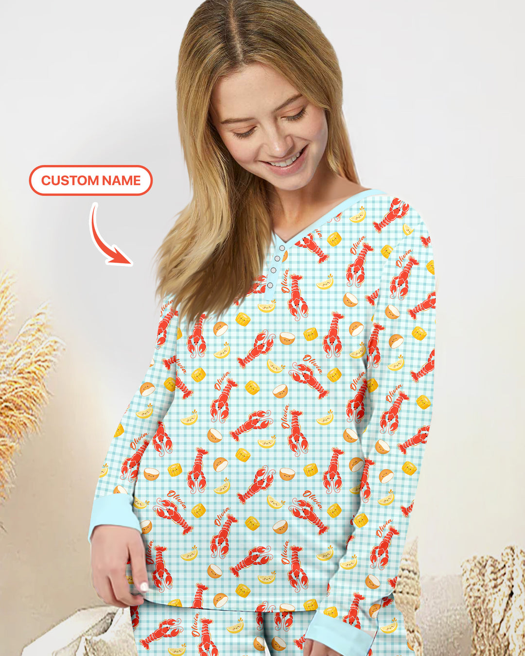 Custom Name Preppy Crawfish Season Women Pajama Set