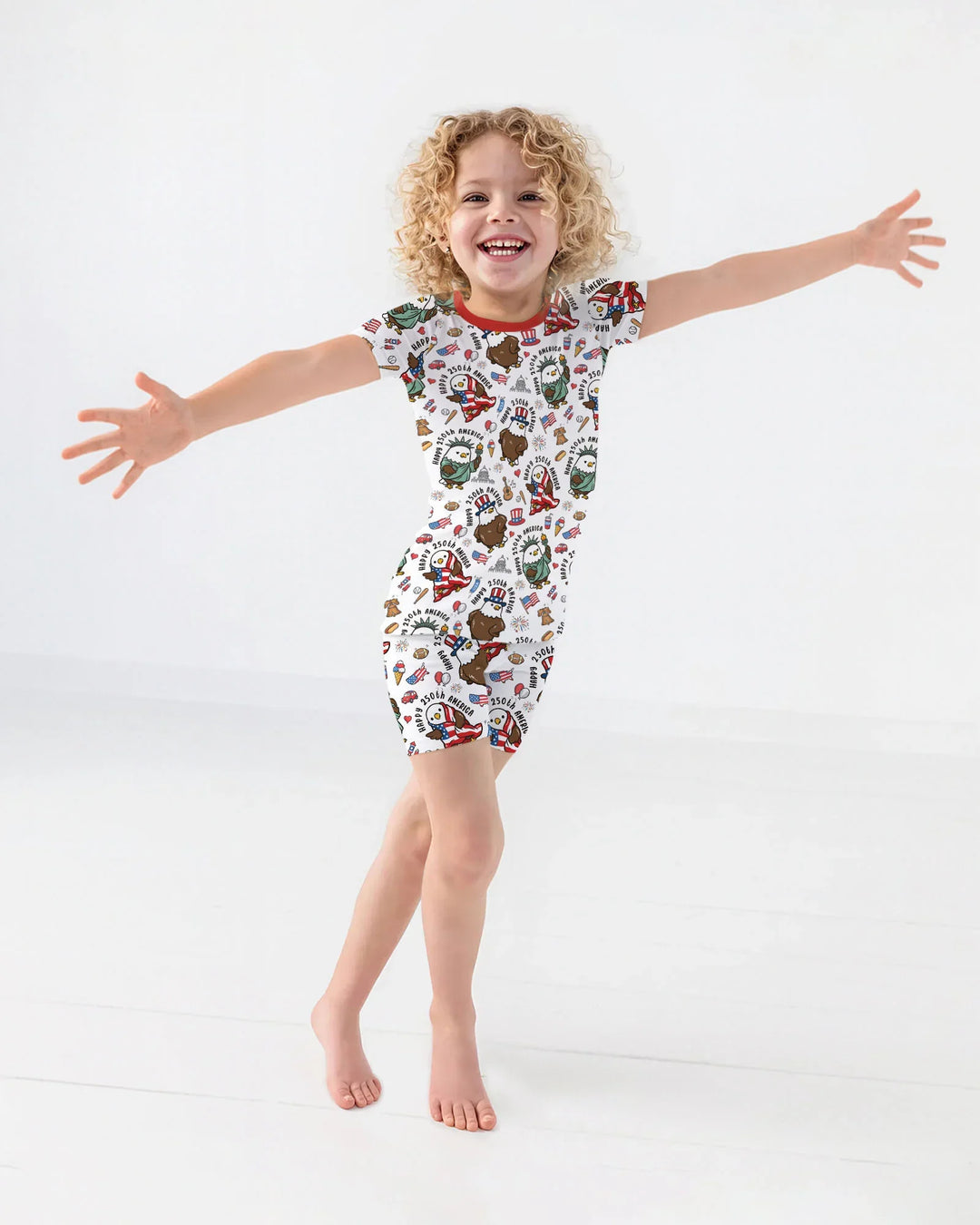 Happy 250th America Cute Patriotic Eagles Family Matching Bamboo Two Piece Short Sleeve Shorts Pajama Set