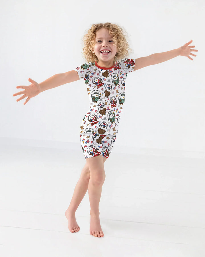 Happy 250th America Cute Patriotic Eagles Family Matching Bamboo Two Piece Short Sleeve Shorts Pajama Set