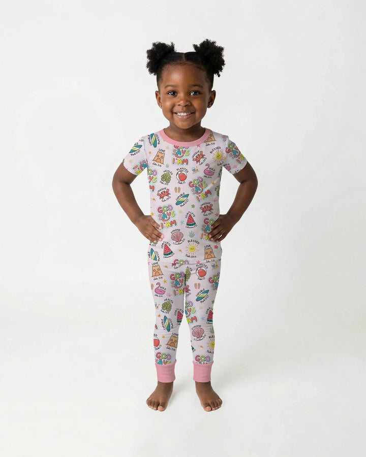 Ocean Breeze, God Says I Am  Bamboo Two Piece Short Sleeve Pajama Set