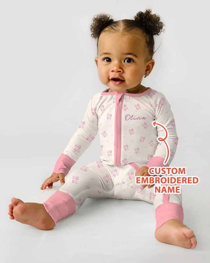 Zippy convertible de bambú para bebé, con nombre bordado personalizado para hermana mayor