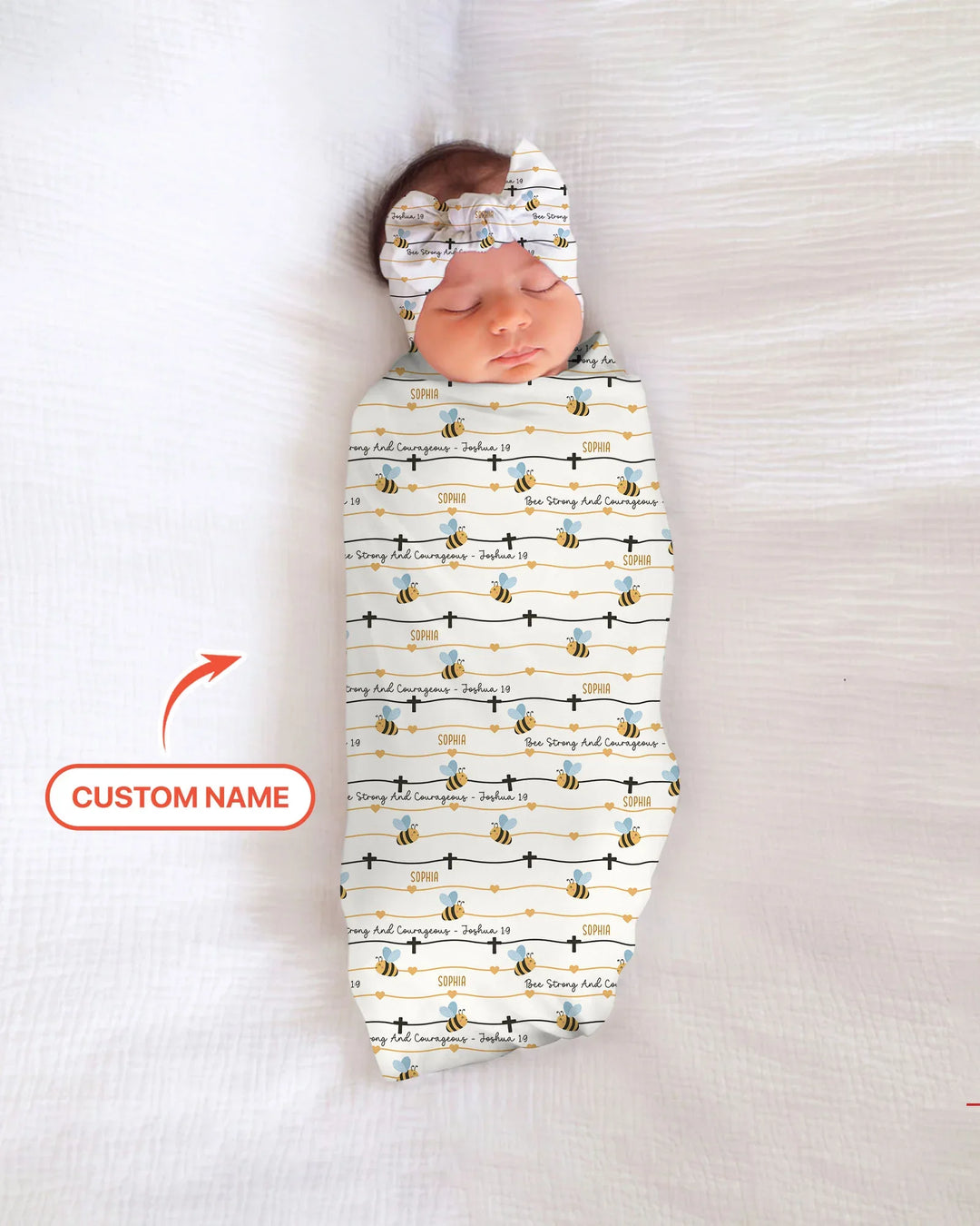 Bee Strong And Courageous Custom Name swaddle blanket