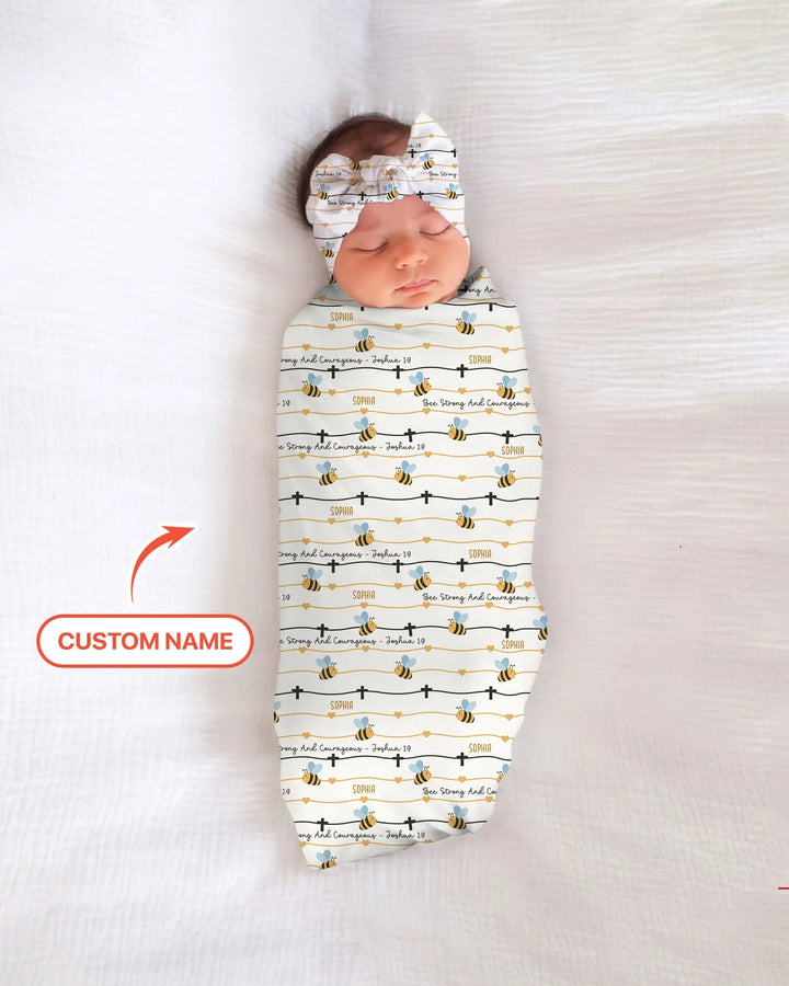 Bee Strong And Courageous Custom Name swaddle blanket