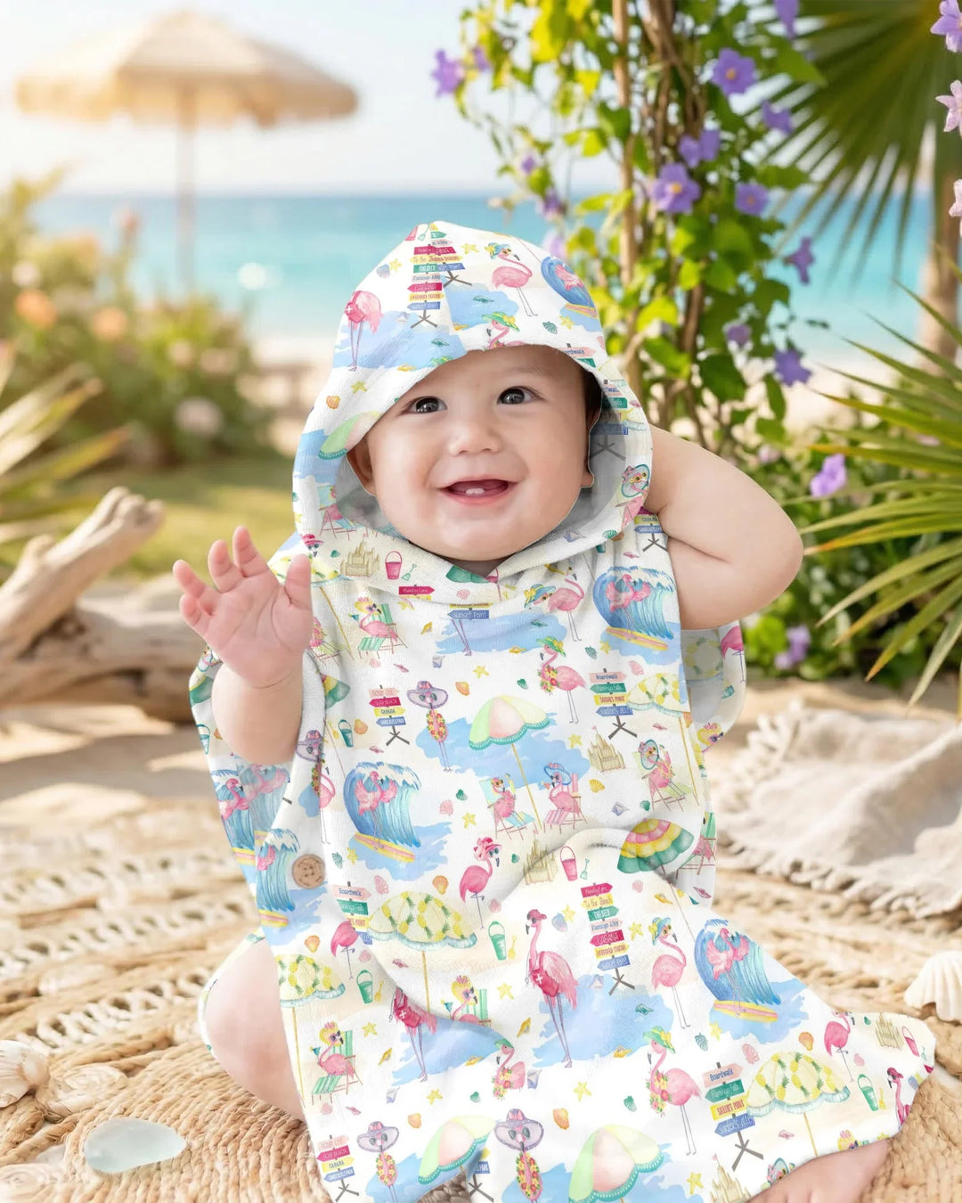 Flamingo Beach Family Matching Bamboo Swim Poncho