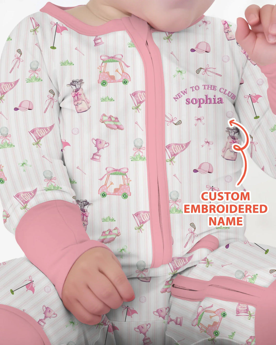 Custom Embroidered Golf Baby Girl Bamboo Convertible Zippy
