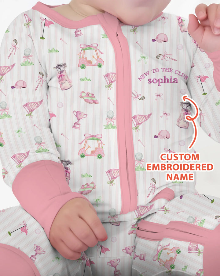 Custom Embroidered Golf Baby Girl Bamboo Convertible Zippy
