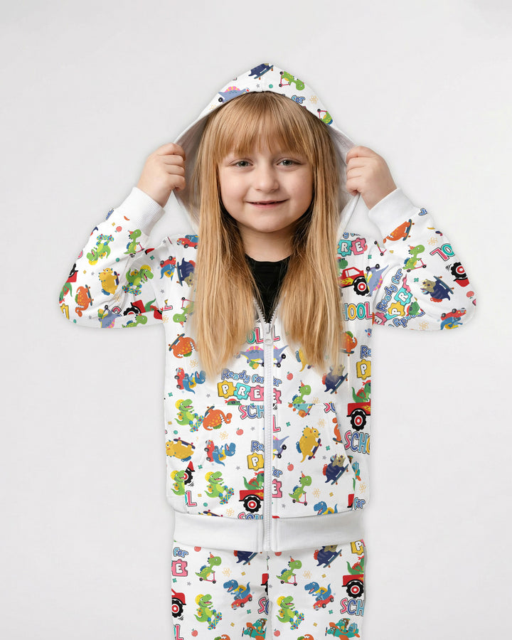 First Day of Preschool T-Rex Bamboo Zip Hoodie