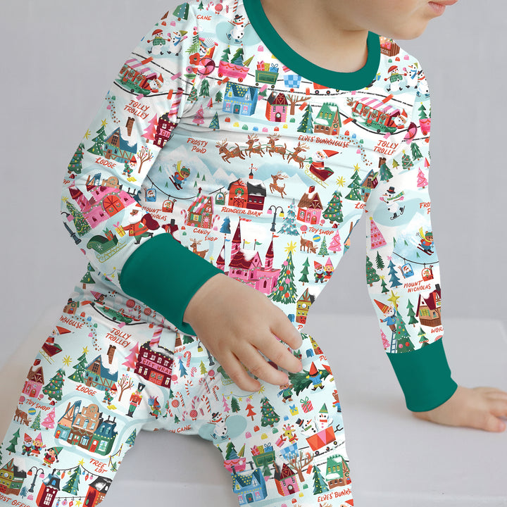 Santa's City Maps Two Piece Long Sleeve Pajama Set
