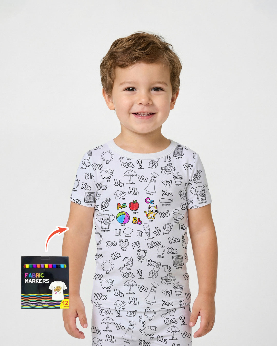 All Colorable Alphabet Two Piece Short Sleeve Pajama Set