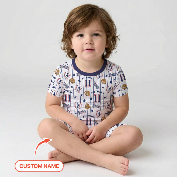 Custom Name Baseball Time Two Piece Short Sleeve Shorts Pajama Set