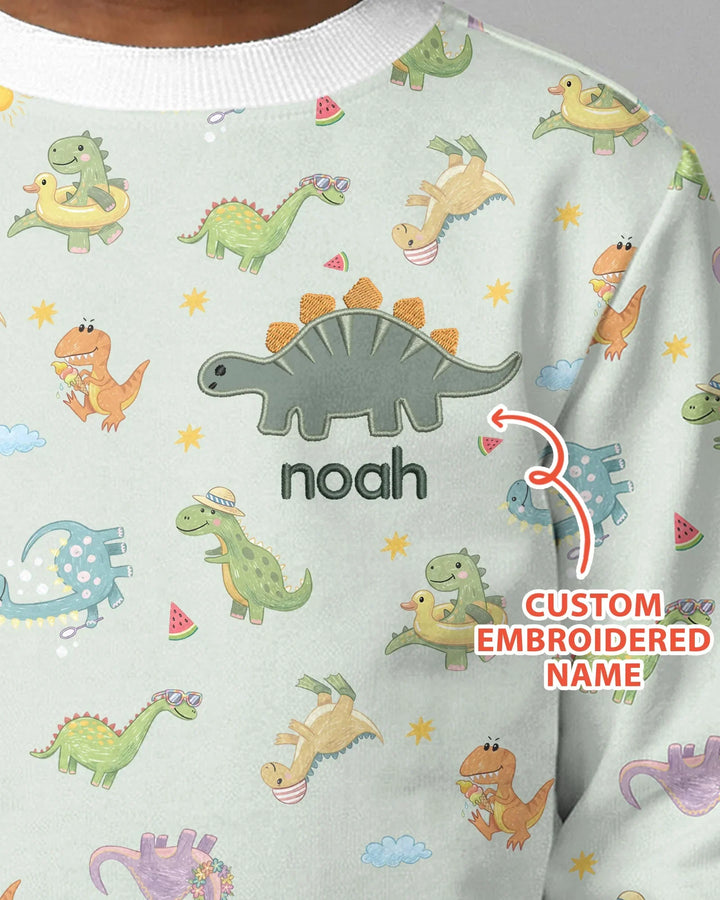 Custom Embroidered Name Summer Dinosaur Bamboo Crewneck Sweatshirt