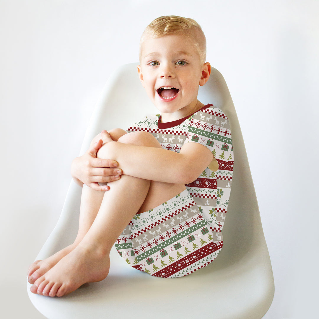 Christmas Fair Isle Red and Green Two Piece Short Sleeve Shorts Pajama Set