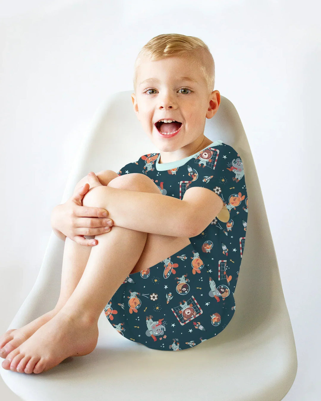 Space Soccer Bamboo Two Piece Short Sleeve Shorts Pajama Set
