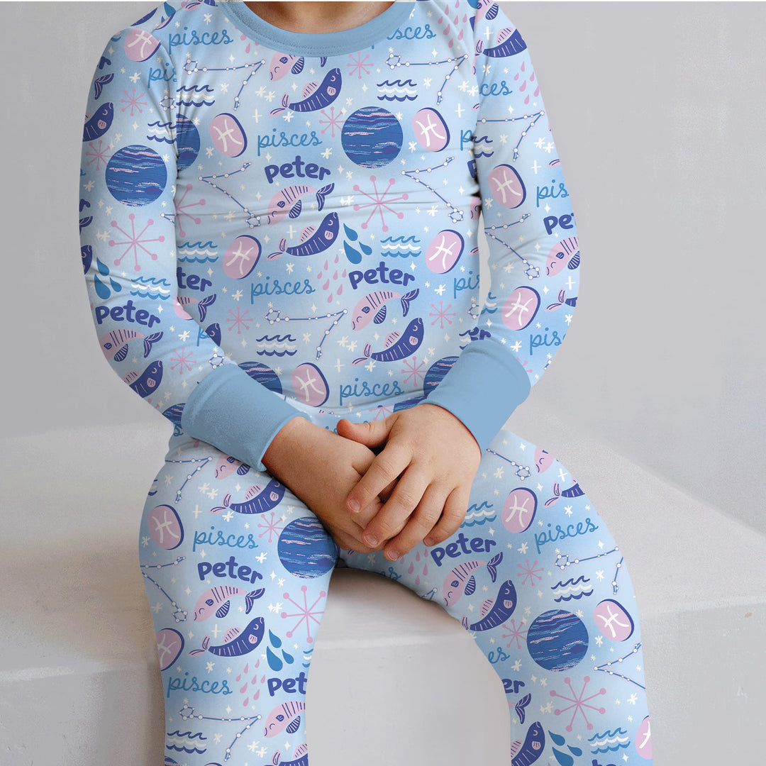 Custom Name Zodiac Pisces Two Piece Long Sleeve Pajama Set